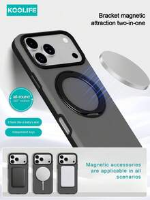 KOOLIFE 1個 360°可旋轉磁吸支架手機殼，霧面黑灰色雙色設計，MagSafe相容，防震PC+TPU混合材質保護殼，防刮耐磨，適用於Apple 17/17pro/17promax - 黑色 - 查看 3
