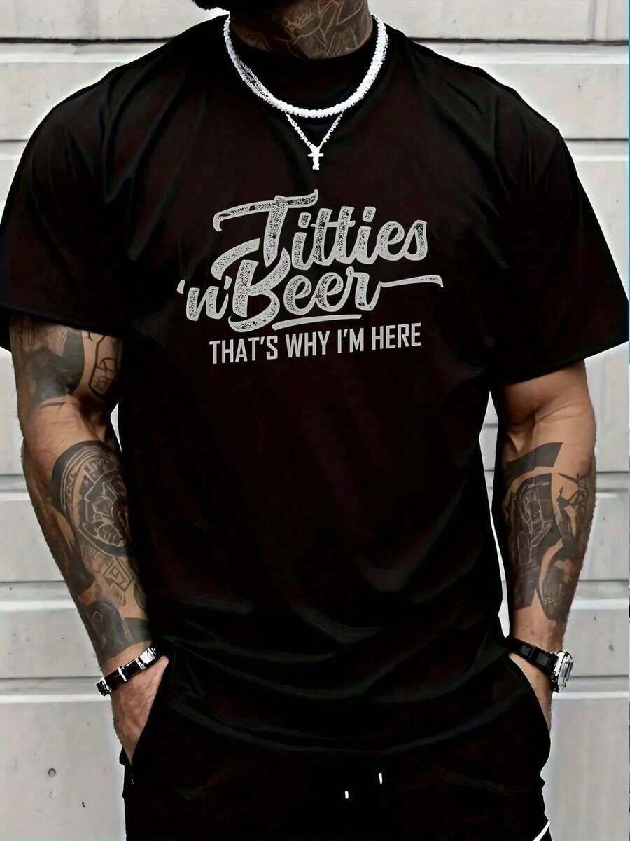 Camisetas Gráficas 100% Algodón, Camiseta Divertida para Amantes de la Cerveza con la Frase 'Beer Why I'm Here', para Adultos, Hombres y Mujeres, Camisetas Gráficas de Verano LQRQ - Negro - Ver 1
