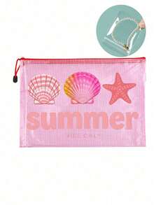 Waterproof PVC Beach Bag With "Summer" Print,Includes Storage Bag,A4 Transparent File Pouch,Large-Capacity Mesh Zipper Makeup & Swim Bag,Portable Travel Tote For Swimming,Vacation,Summer Essential,Perfect Gift For Friends Teachers,Holiday,Party - Multicolor - View 11