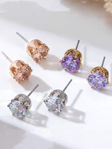 3對鍍金多色超閃亮水鑽耳釘，輕量奢華百搭飾品 - 紫丁香色 - 查看 4