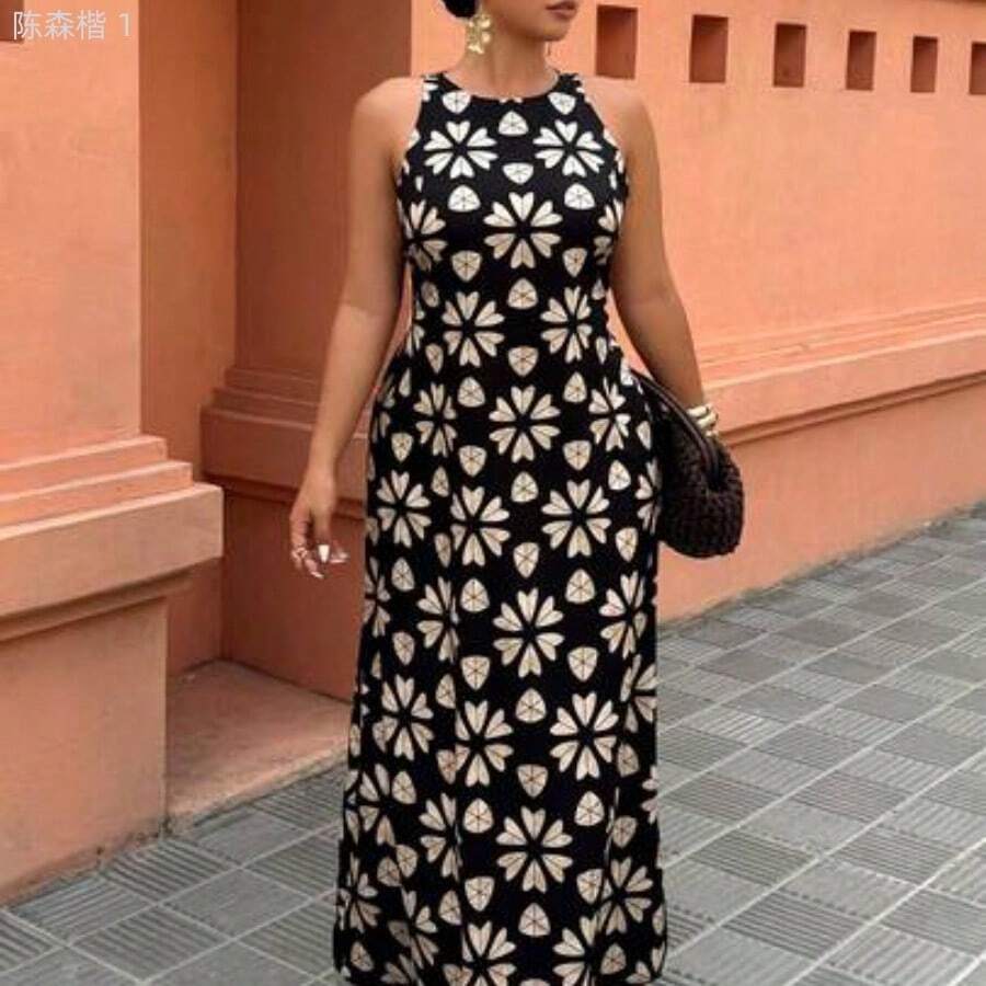 jianchaimaoyi02 Weeklong Vestido de sirena elegante sin mangas con estampado floral para mujer, vestido grácil para uso diario y vacaciones, adecuado para salir y citas - Multicolor - Ver 1