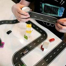 1/3Pcs Reusable Cartoon Road Track Stickers, Black Polyurethane Road Tape For Party Racing Decor, Pre-Pasted Glitter Finish Auto-Themed Decoration, Plastic Surface Friendly - Multicolor - View 2