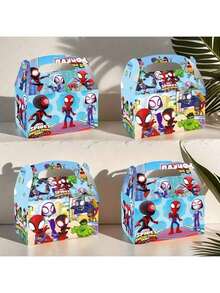 12pcs And His Amazing Friends Themed Candy Boxes, Mixed Cartoon Character Print, Paper Gift Boxes With Handles, Suitable For Cake Decoration And Tabletop Decor, Perfect Gift For Fans Series (Random Styles) - Multicolor - View 3