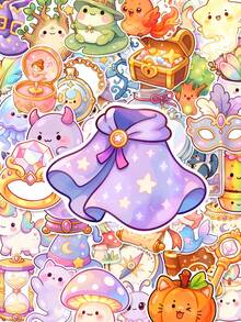 50Pcs Magical Fairy Tale Sticker Pack, Whimsical Prints Of Owls, Mermaids, Unicorns & Enchanted Forest Elements, Durable Adhesive Decals Perfect For Tumblers, Backpacks, Scrapbooks & DIY Crafts - Multicolor - View 2