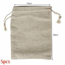 5, 10pcs/paquete Bolsas de lino fino con cordón, Bolsas de lino duraderas con cordón, Múltiples tamaños y modelos, Bolsas de almacenamiento de lona para joyas, piezas pequeñas sueltas, cuentas DIY, piezas pequeñas hechas a mano - Café integral - Ver 15