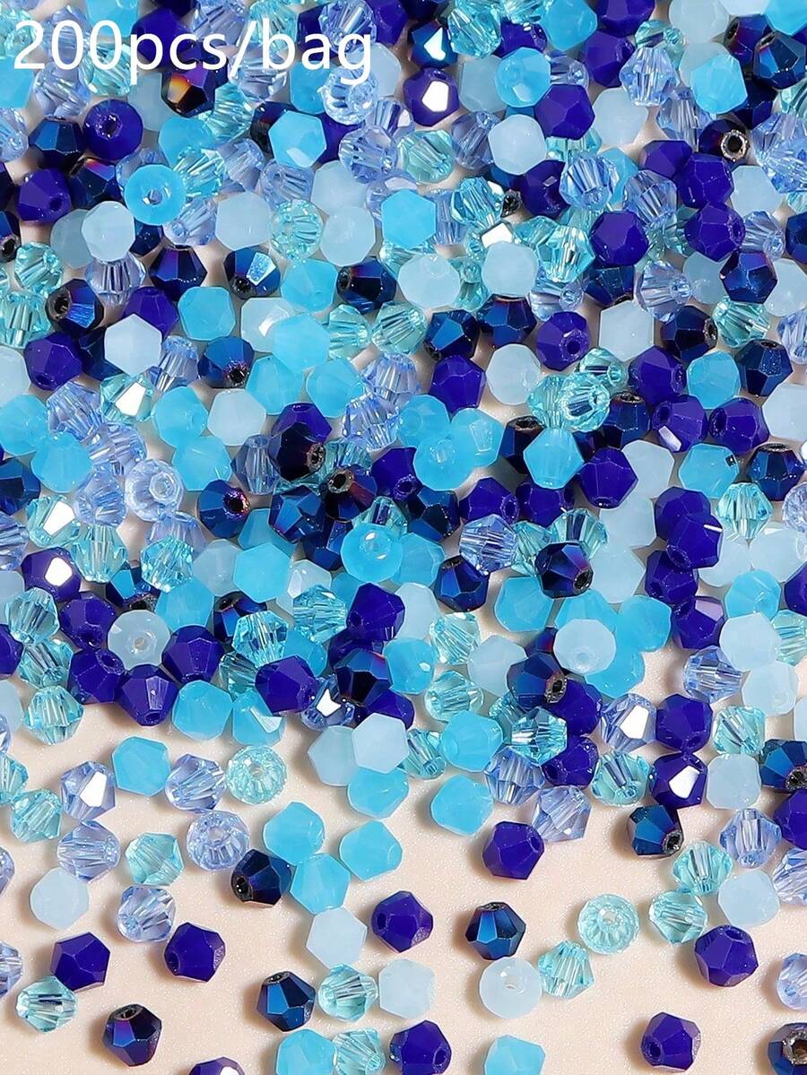 Blue Glass Crystal Pointed Beads 1 Pack, Random Color Shades (Random Quantity Per Color), 200pcs/Bag