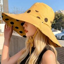 Spring And Summer Women's Double-Sided Reversible Oversized Brim Fisherman Hat, Suitable For Outdoor Beach, Swimming, Camping, And Traveling, - 米色 - 查看 7
