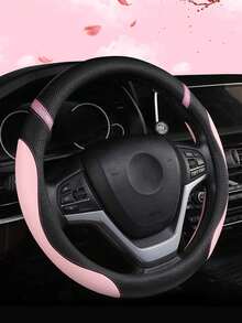 1Pc Leather Car Steering Wheel Cover, Non-Slip Car Wheel Cover Protector Breathable Microfiber Leather Universal Fit For Most Cars - A - View 1