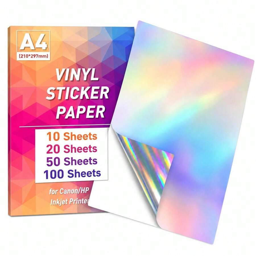 10/20/50/100pcs A4 Size Holographic Rainbow Printable Vinyl Stickers, 8.3x11.7 Inch Waterproof Stickers Rainbow For Inkjet And Laser Printer Labels, School Supplies, Back To School