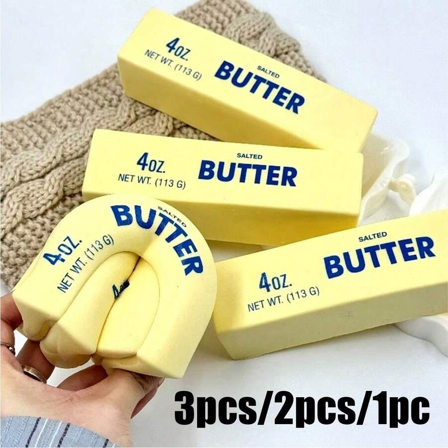 3pcs/2Pcs /1pc Large Super Soft Butter-Shaped Slow Rising Squishy, Sticky Butter Stick Squeeze Toys, Realistic Food Squishies Fidget Tools For Decompression Anxiety Relaxation - 18 YEARS - View 1