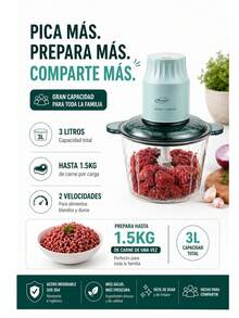 Procesador Alimentos Cristal 3L Picadora Elegante - Azul - Ver 3