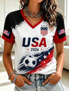 USA 2026 Soccer T-Shirt For Teen & - -Neck Short Sleeve Jersey With 3D Print, Casual Sports Tee Suitable For Game Day Outfits, Training, Fan Apparel - 彩色 - 查看 1
