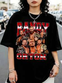 Retro Randy Orton WWES Graphic T-Shirt, Crew Neck, Short Sleeves, Casual Style, For Fans - Black - View 1