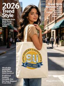 Blue & Yellow Southern University Seal Canvas Tote Bag, Classic College Style ,Canvas Tote Bag With Handles,Durable Canvas Tote Bag,Canvas Tote Bag For Shopping/Grocery - 米色 - 查看 1