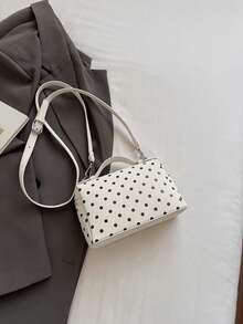 Simple And High-End Casual Versatile Fashionable And Personalized Polka Dot Handbag With Detachable Shoulder Strap Design, Suitable For Commuting - White - View 9