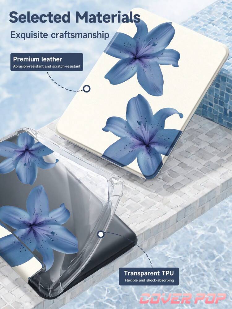 Blue Hibiscus Case Compatible With IPad Air 4/5 10.9 Inch, 7/8/9th 10.2 Inch, (A16) 11 Inch 11th Generation 2025,Built-In Pencil Slot Compatible With Samsung Galaxy Tab A9 11 Inch, Tab A9 8.7 Inch, Cute Style Case, Back To School, Valentine's Day, New Year Gift - Multicolor - View 9