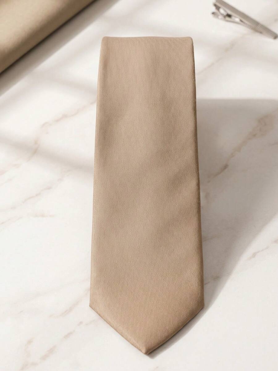 1pc Men's Solid Khaki Classic Necktie, Formal Business Casual Tie, Suitable For Office And Events - Khaki - View 1