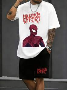 Spider Man Design Men's 2 Piece Outfits Cotton T-Shirt And Shorts Set Marvel Superhero Streetwear Casual Summer Clothes For Men Summer Clothes Gifts - trắng - Xem 2