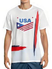 2026 USA National Team Soccer Jersey T-Shirt-Polyester Short Sleeve Tee For Fans-Comfy Breathable Sports Top - 紅色 - 查看 2
