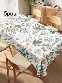 1pc Plant Floral Pattern Printed Tablecloth, Modern Style Polyester Fiber Rectangular Round Waterproof Tablecloth, Digital Printed Tablecloth Suitable For Living Room Home Use, Outdoor Dining Table, Small Round Table - Multicolor - View 13