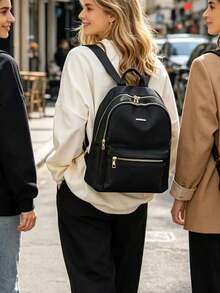 Large Capacity Backpack For Women, Classic Solid Color Handbag For Ladies - Army Green - View 3