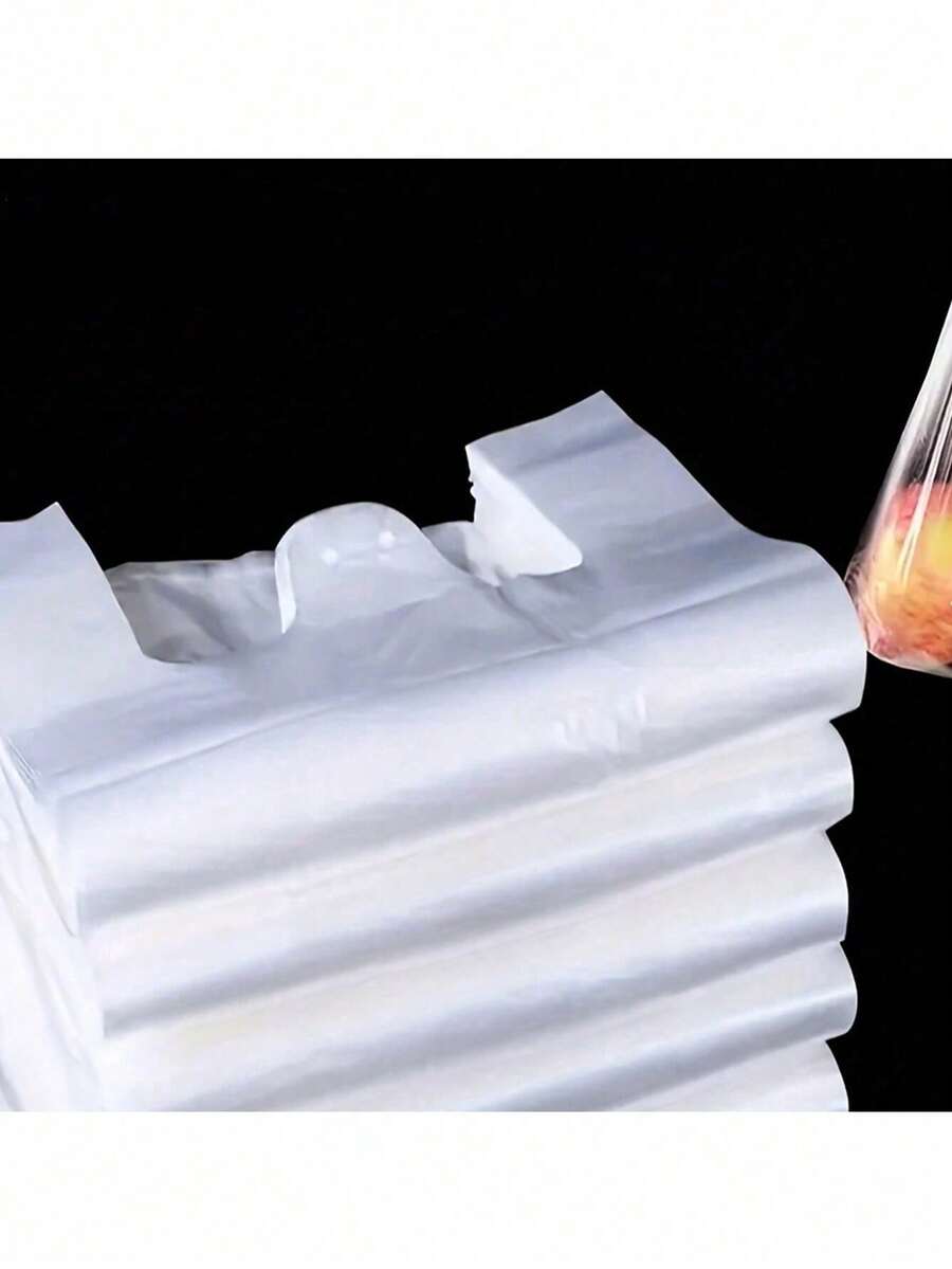50/100 piezas Bolsas de plástico blancas transparentes, bolsas de compras de supermercado, bolsas reutilizables, duraderas, bolsas para llevar, suministros de embalaje - Multicolor - Ver 1