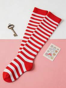 A Pair Of Ladies' Over-The-Knee Socks In Red And White Striped Design, Suitable For Parties And Vacations, Providing Warmth, Comfort. - Multicolor - View 6