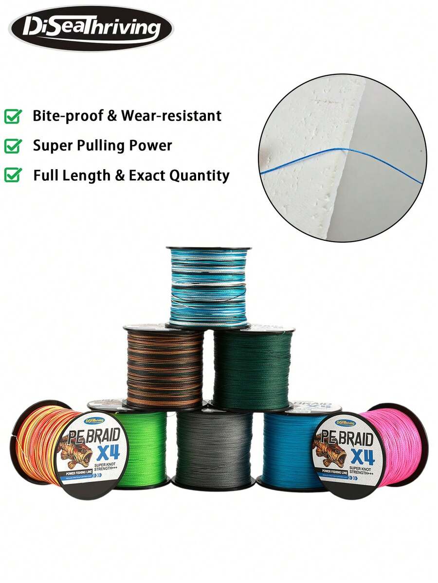 Braided Fishing Line - Ultra Strong - Abrasion Resistant - No Stretch - Blue Camo, Moss Camo, White, Green, Pink, Blue, 4-Strand Fishing Gear - Baby Blue - View 1