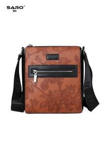 saroxi Men's Embossed Crossbody Bag With Side Pocket, Shoulder Bag, Small Pouch, Multi-Functional For Commuting And Casual Use, Minimalist Style, Black And Brown, Gift For Men, Boyfriend, And Fashionable - Multicolor - View 6