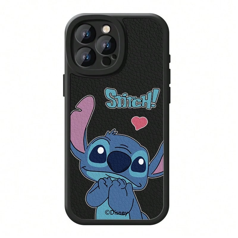 Miniso Cute And Stylish Disney Stitch Cartoon Phone Case For Girls, Compatible With IPhone 17/17 Pro Max/16/17 Pro/15/14/16 Plus/17 Air/IP 13/15 Pro/12 Mini/11/15 Plus. Drop-Proof And Scratch-Resistant, Compatible With Apple Devices. - Black - View 1