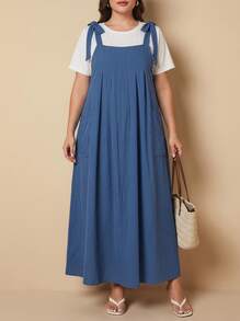 Plus Size Women's Printed Sleeveless Mid-Length Dress With Pockets Elegant Summer - Blue - View 1