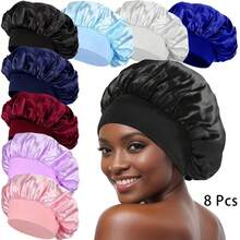 Awegeo 1/2/4/6/8pcs Women Satin Bonnet Caps, Solid Color Comfortable Home Hair Care Hats - Multicolor - View 25