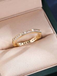 1pc Elegant Minimalist Geometric Polygon Square Tube Cut Pave Zirconia Ring For Women, Daily High-End Versatile Simple Band, Not Exaggerated, Gift Recommendation - Ring - View 11