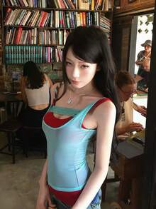 Hot Girl Color Block Patchwork Camisole Tank Top Women Summer Layering Slimming Waist-Cinched Sleeveless Top Casual Red - Red - View 1