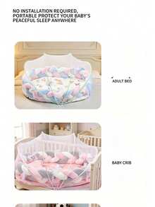 1pc Braided Edge Portable Baby Nest Bed, All-In-One Encrypted Mosquito Net Baby Bed, Foldable Newborn Soothing Sleeping Pad, Summer Mosquito-Proof Baby Bedside Crib - Multicolor - View 9