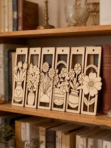 8pcs Natural Wooden Hollow Bookmarks, Blank Wooden Floral Bookmark Set, Can Be Hand-Painted And Colored, Student Reading Gift, Home Decor, DIY Paintable And Suitable For Aromatherapy, Study Room Desk Decor Ornament - Multicolor - View 6
