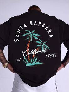 Camiseta de hombre con estampado Santa Barbara California 1786 - Blanca, de manga corta, cuello redondo casual, camiseta de punto de verano, diseño de palmeras, regalo casual de cumpleaños - Blanco - Ver 6