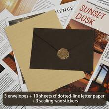 16pcs Multicolor Linen Texture Gift Envelopes With Letter Paper And Wax Seal, Vintage Invitation Envelopes For Cards And Wedding Invitation - A - View 10