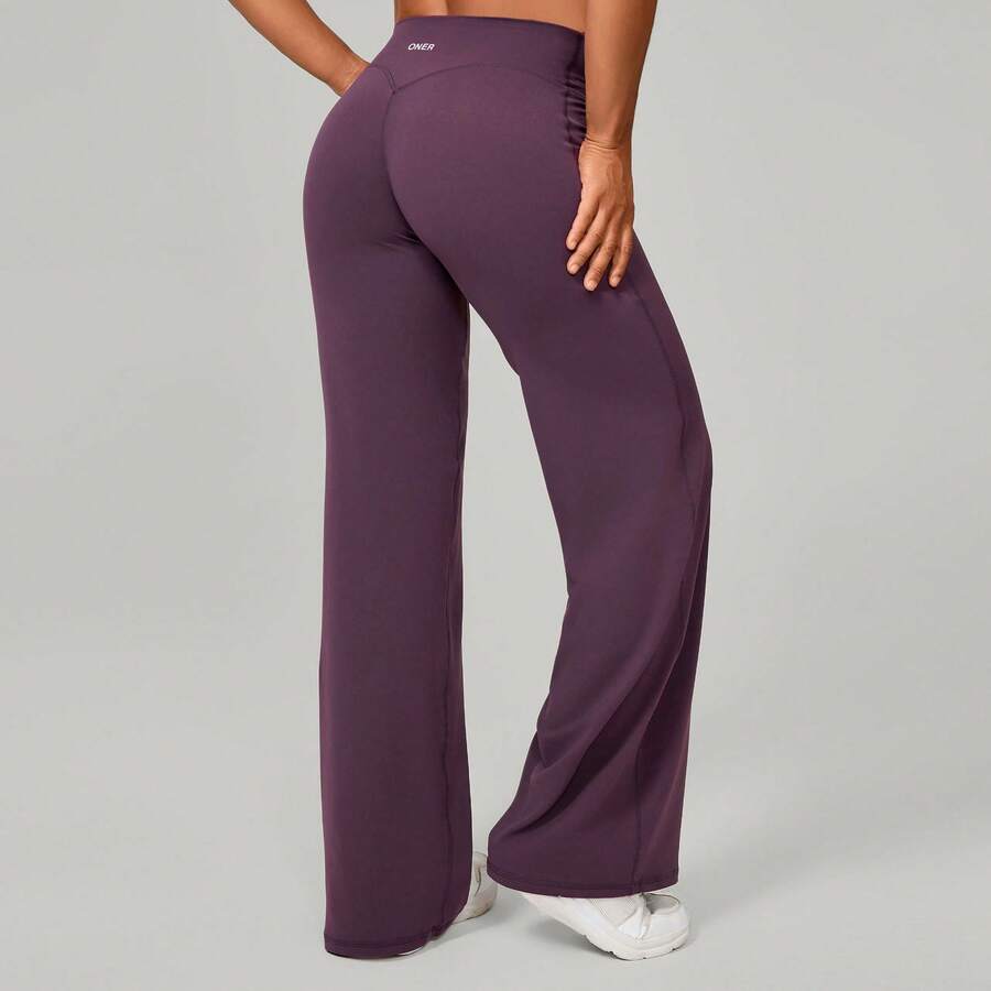 High Waisted Wide Leg Yoga Pants Women V Back Straight Leg Pilates Trousers Soft Loose Gym Fitness Lounge Pants Autumn Winter - ONFA007 - 查看 1
