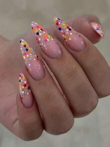 Instantly Enhance Your Elegant! 24pcs/Set Short Square Spring/Summer Cute Polka Dot Dopamine Glossy Nail Stickers, Full Coverage Fake Nails, Suitable For Hot Girls, Career Women, Parties, Dates And Daily Wear. Nail Art Supplies, Nail Art Essentials. - Multicolor - View 5