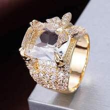 1pc Creative Butterfly Square Wide Band Design Cubic Zirconia Inlaid Women's Ring - Multicolor - View 22