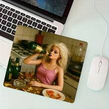 Funny Drunk Party Doll Small Square Mouse Pad, Stitched Lockedge Rubber Anti-Slip Protective Desk Mat, Ideal For Meme Fans, Gamers & Home Office Decor - View 1