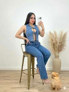 CONJUNTO  MEZCLILLA  LISO - Azul - Ver 4