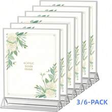 Transparent Acrylic Sign Holder 4X6 Inch/5X7 Inch/6X8 Inch/8.5X11 Inch With Silver Border Display Stand, Double-Sided Acrylic Photo Frame Plastic Sign Holder, Suitable For Wedding Table Numbers, Menu Holder (3/6 Pack) - T-silver - View 2