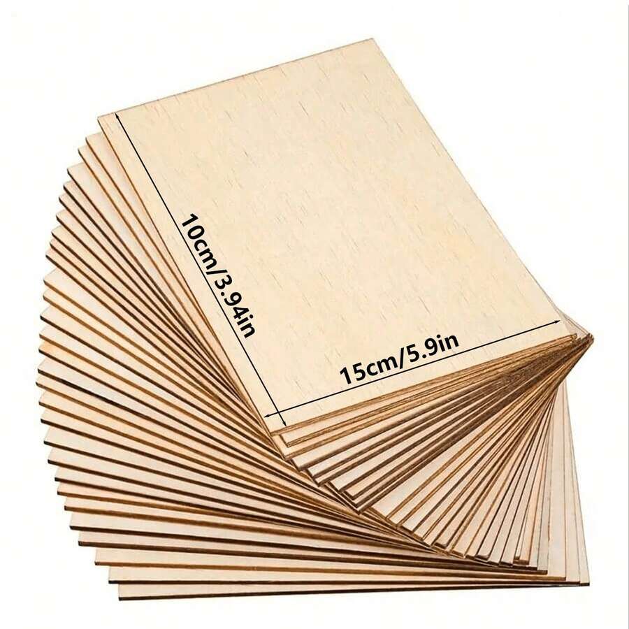 14片、24片、32片未加工膠合板手工板 - 尺寸 5.91in X 3.94in,厚度 2mm,適用於雷射切割、雕刻和木雕 - 多用途膠合板,尺寸 5.91in X 3.94in,厚度 2mm - 杏色 - 查看 1