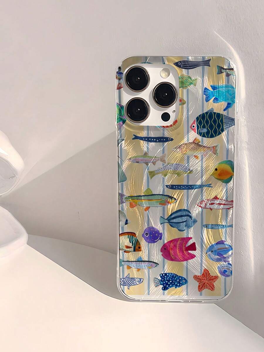 1pc Minimalist Fish Pattern Waterproof Anti-Fingerprint Anti-Scratch Transparent IMD Soft Glossy Smooth Phone Case Compatible With Apple 16/16 PLUS/16 PRO/16 PRO MAX - Multicolor - View 1