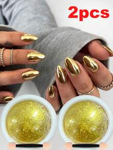 2Jar(1+1) Gold Sliver Metallic Mirror Nail Powders Set,Holographic Sparkling Laser Silvery Golden Nail Rubbing Dust Glitter Pigment,UV Gel Polish Mirror Powder, Powder DIY Nail Decoration Supplies - Multicolor - View 10