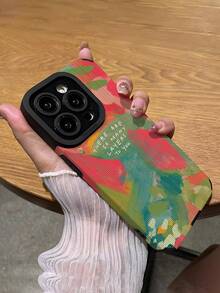 1個口號與字母復古圖案仿皮紋理3D柔軟防震手機殼，適用於 - 彩色 - 查看 5