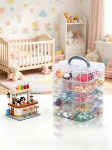 1pc PP Material Baby Hair Accessory Storage Box With Lid And Handle, Transparent Jewelry Box With Compartments, Suitable For Storage And Decoration In Baby Girl's Room - Multicolor - View 6