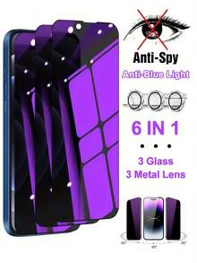 Gorilla Hero 6in1 Kombinationspackung Design, 3 Stücke lila Anti-Spy Privatsphäre-Bildschirmschutz + 3 Stücke silberne CD-Muster Linsenschutz, kompatibel mit iPhone 17e/17Promax/17Pro/17Air/17/16/16Pro/16Plus/16Promax /15 /15 Plus /15 Pro /15 Pro Max/ 14 /14 Plus /14 Pro /14 Pro Max/13 Mini/13/ 13 Pro /13 Pro Max/ 12 Mini /12/ 12 Pro/ 12 Pro Max/11/ 11 Pro /11 Pro Max und anderen Modellen. Signifikanter Anti-Spy-Effekt zum Schutz von Privatsphäre und Sicherheit. - Violett - Übersicht 1